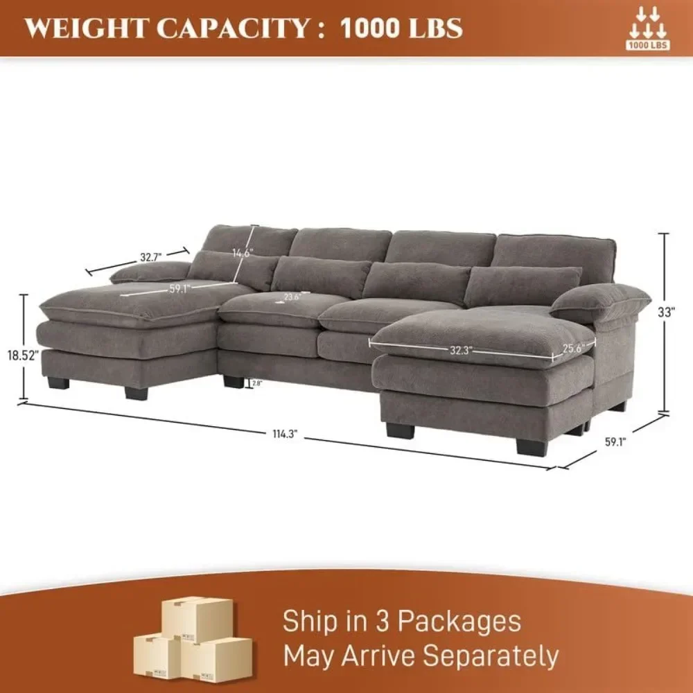 Sectional Sofa Deep Seat Cloud Couch,114