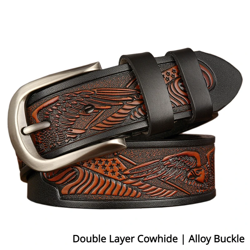 Leather Belts for Men 3.8cm Width Brand Fashion Automatic Buckle Black Genuine Leather Belt Men's Belts Cow Carved Jeans Strap