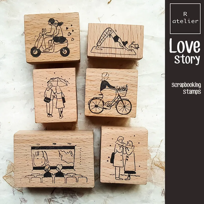 Stamp Kawaii Scrapbooking Girl Love Life 6 Types Diary Decoration Cute Wooden Stamps