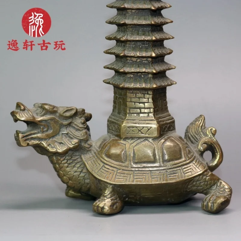 Pure , nine-story dragon turtle back tower, copper artifact, home and office decorative craft ornament