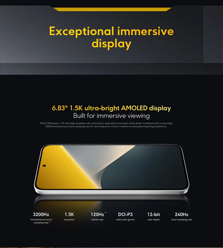 Global Version POCO X8 5G Smartphone 8340mAh battery 67W HyperCharge Snapdragon 6s Gen 4 50MP 6.83" 1.5K Display