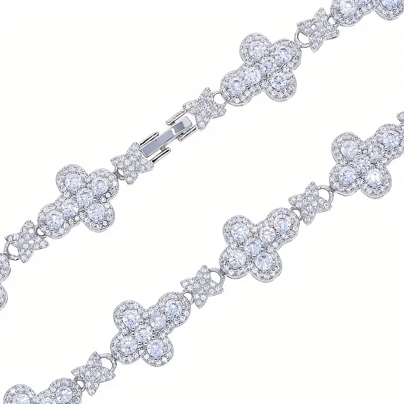 Luxurious Party Rapper Fine Jewelry Cross Sparkling CZ Necklace Men's 10mm Diamond Iced Out Cross Star Link Tennis Chain