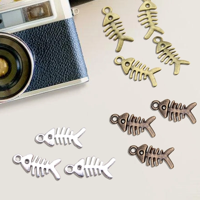 Pack of 40 Fish Bone Pendants Unique Sturdy Alloy Charm Pendant for Handmade Jewelry and Accessories in Antique Bronze