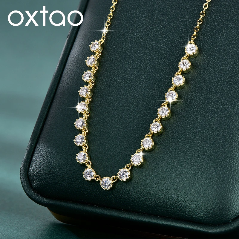 

Сертифицированное ожерелье OXTAO с муассанитом в стиле «пузырьки», 3 мм, D VVS1, для женщин, с подвеской в форме U-образной улыбки, ювелирное изделие, покрытие из золота 14K