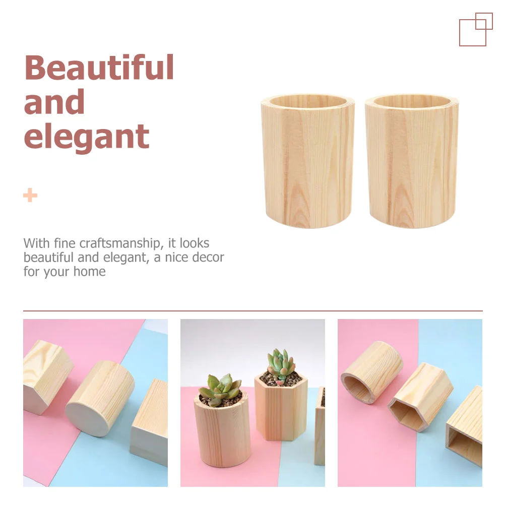 2 Pcs Rechargeable Batteries Pine Pen Holder Wood Succulent Pot Makeup Brush Storage Stationery Pencil Tools Container Office