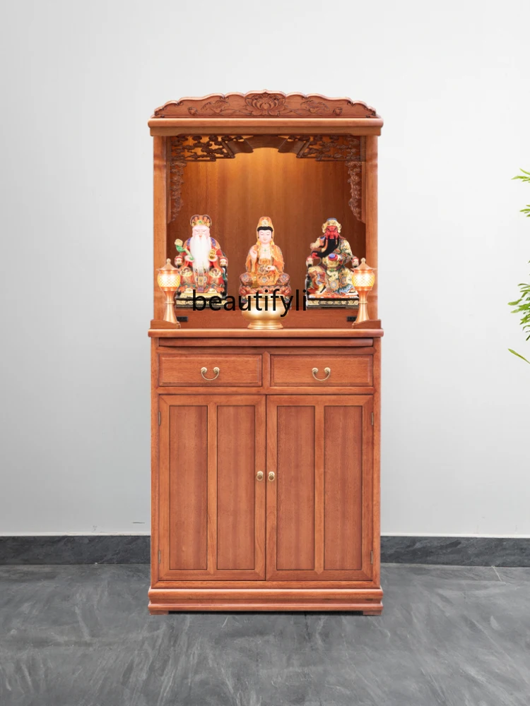 Altar Buddha Shrine New Chinese Style Clothes Closet Solid Wood Buddha Worship Cabinet Shrine Altar Cabinet