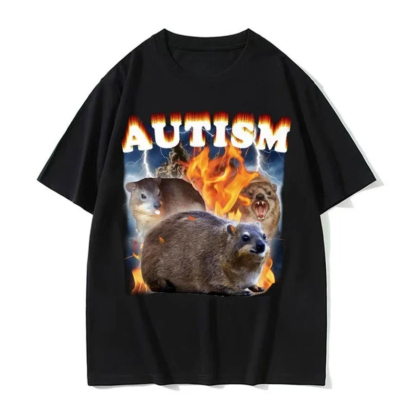 Autism Funny Hyrax Meme Tee Shirt men Clothing Hip Hop Fashion Vintage T-shirt Unisex High Quality Family T-Shirt