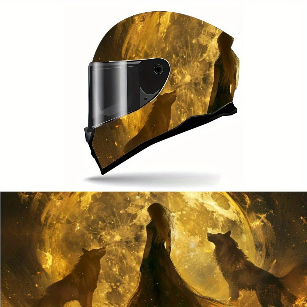 

Fantasy Moonlit Witch & WolvesPrint Full Helmet Wrap Sticker Motorcycle Helmet Racing Graphic Decal Vinyl Wrap Helmet Decorative