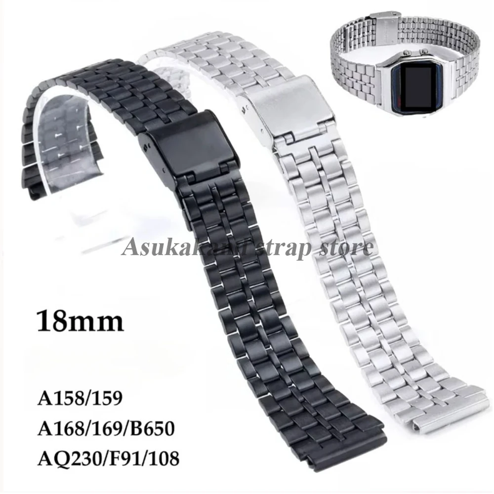 Cinturino per orologio in acciaio inossidabile da 18 mm per AE1200 1300 F-91W SGW400 F91W F84 F105 108 A158W 168 ae1200 Cinturini in metallo per bracciale da donna