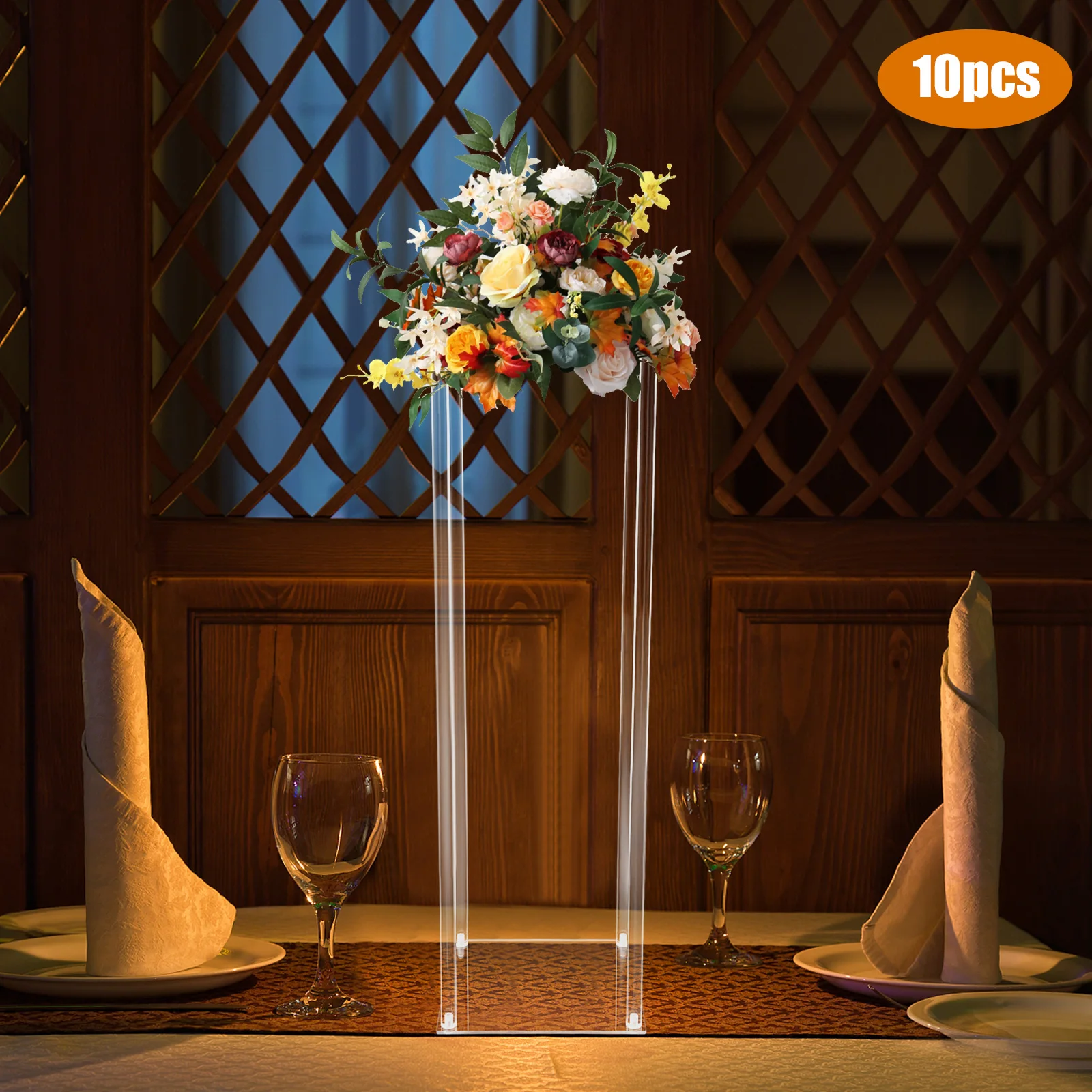 Acrylic Vase Wedding Centerpieces 10 pcs 25*25*80cm Flower Column Stand with Thickened Board Clear Tall for Table Birthday Party