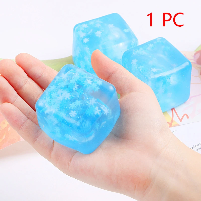 Snowflake Blue Ice Cubes Stress Relief Elastic Squeezing Ball Decompression Soft TPR Slow Rebound Sequins Maltose Ball Pinch Toy