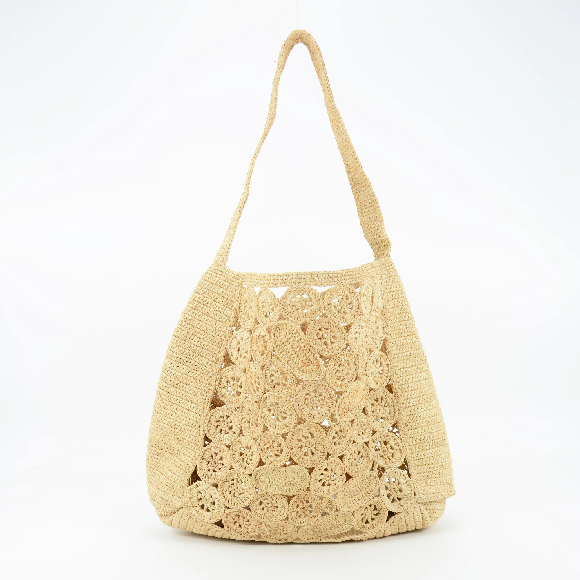 Flower Designer Natural Raffia Shoulder Bag