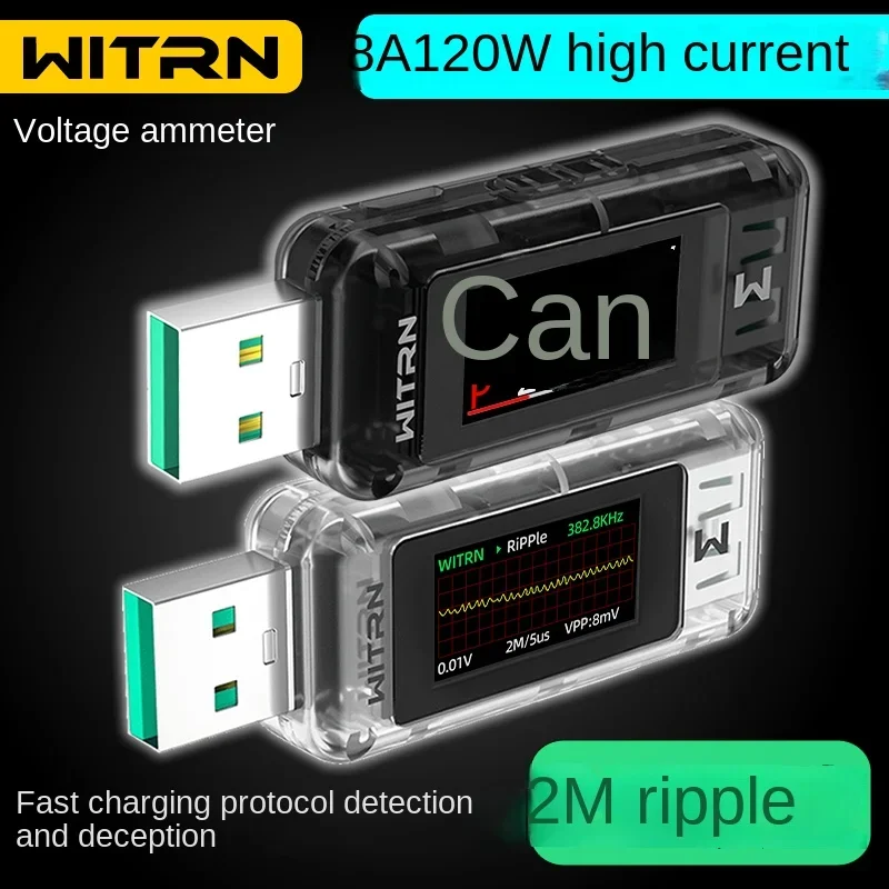 WITRN A2Q USB Voltage and Ammeter Tester 8A Magic Modified 120W Mobile Phone Fast Charging Current Detector Free Shipping