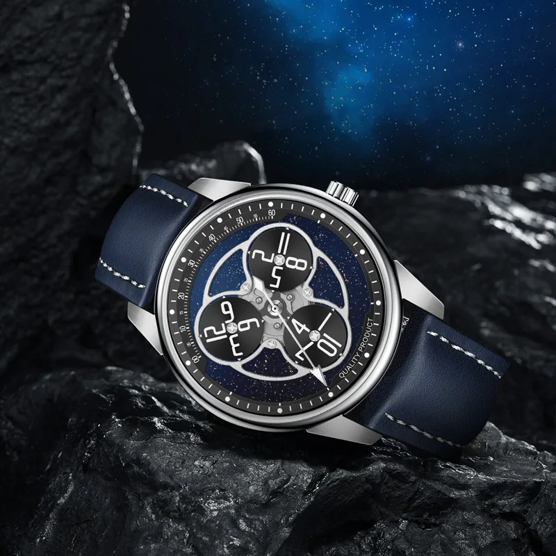 PINDU Designs 2024 New Star Wheel Mechanical Watch Classic Blue Fashion Starry Sky Precise Scale Watch es Luminous Montre Homme