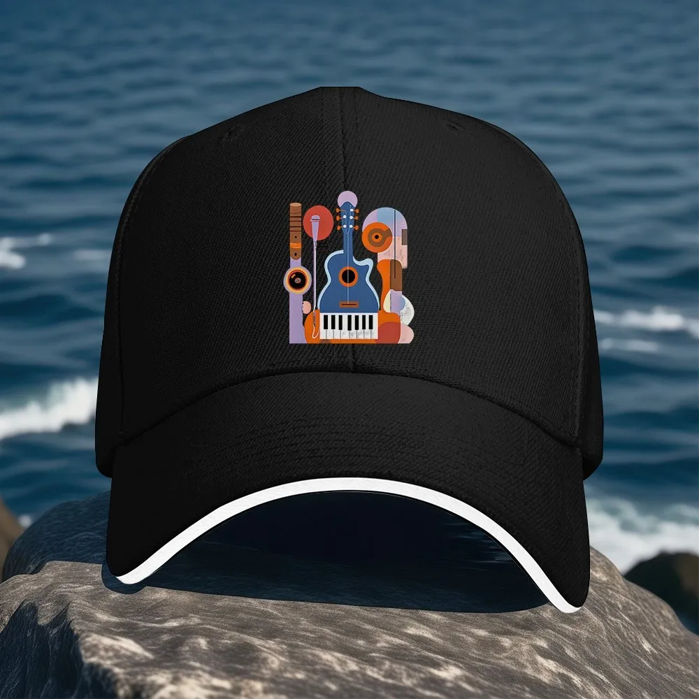 Abstract Music Instruments Baseball Cap Unisex Adjustable Polyester Guitar Themed Outdoor Headwear