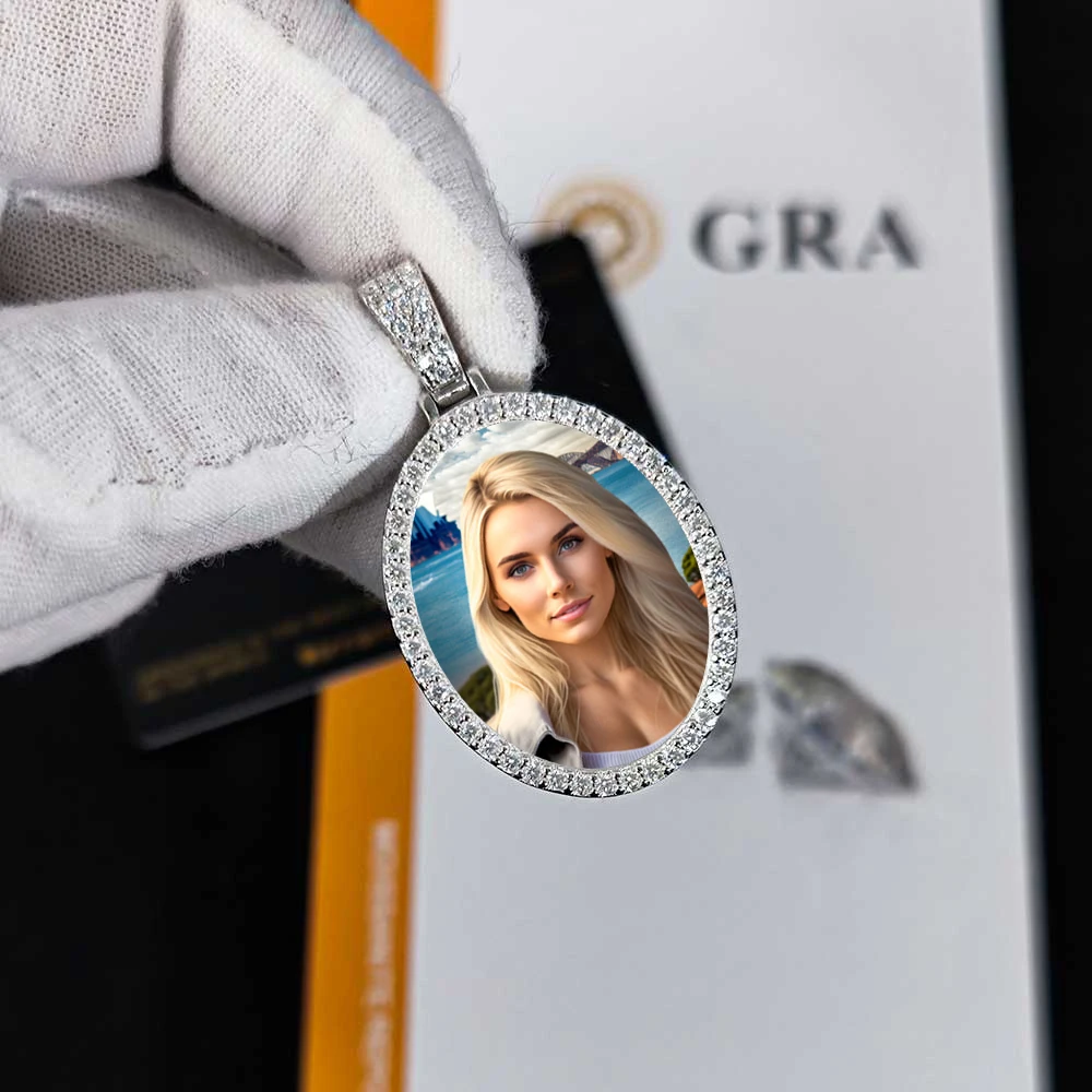 Hip Hop Jewelry High Configuration Moissanite Pendant 925 Sterling Silver Custom Photo Pendant Necklace Passes Diamond Test