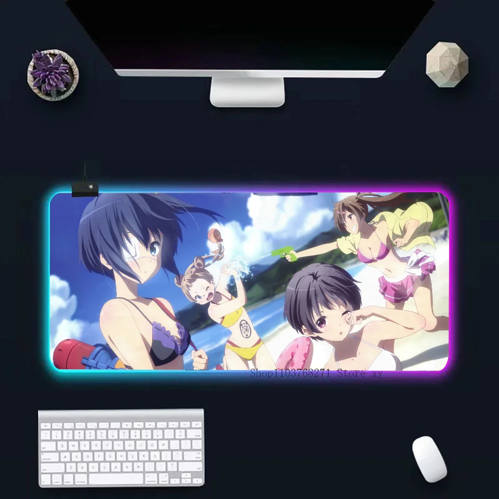 Takanashi Rikka Anime Mousepad XXL RGB Gaming Mouse Pads HD Black Gamer Accessories Large LED