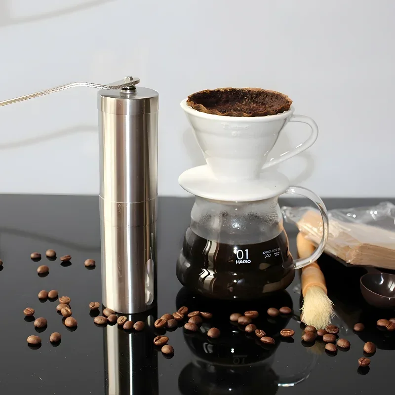 

Silver Coffee Grinder Mini Stainless Steel Hand Manual Handmade Coffee Bean Grinders Mill Kitchen Grinding Coffee Making Tools