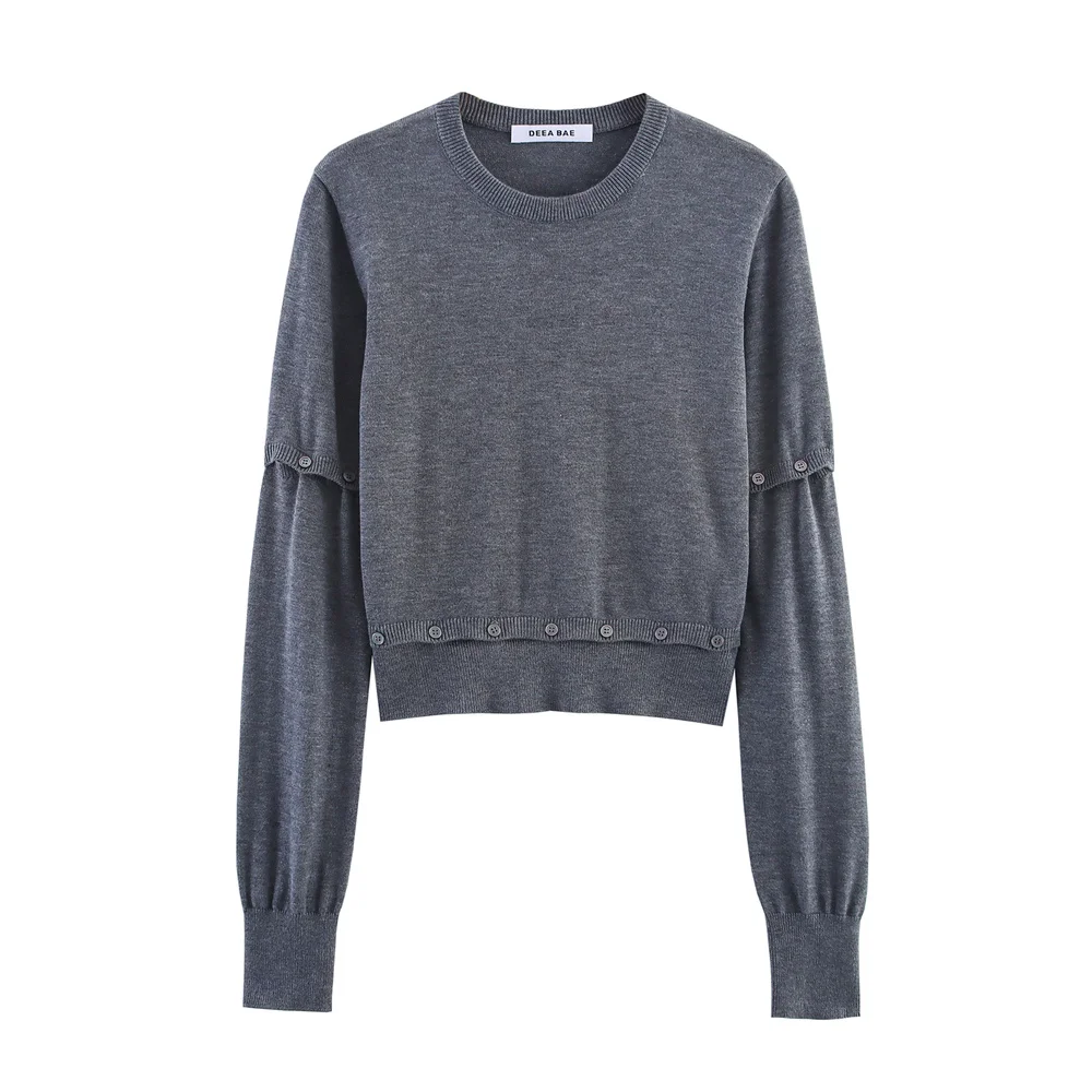 

Autumn new women's fashion button decoration detachable round neck long sleeved knitted sweater