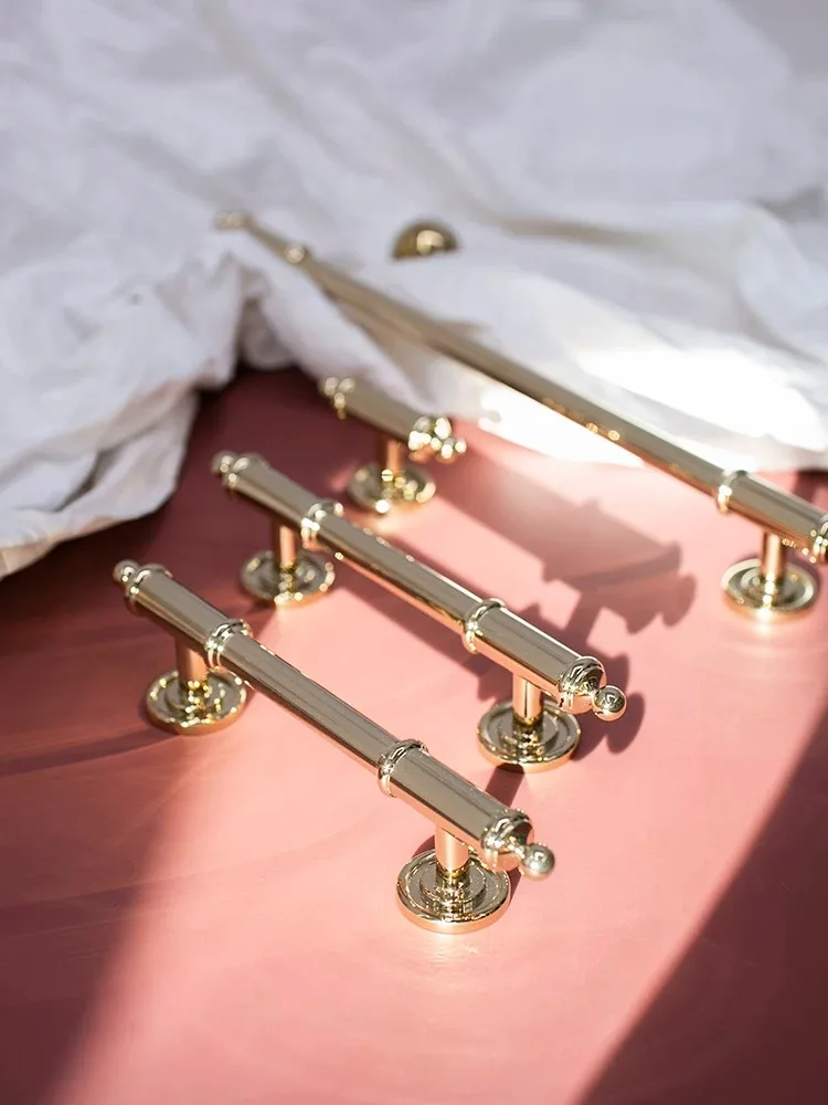 French Style Solid Brass Knobs Bright Gold T Bar Handles Drawer Pulls Kitchen Cabinet Knobs and Handles Furniture Hardware