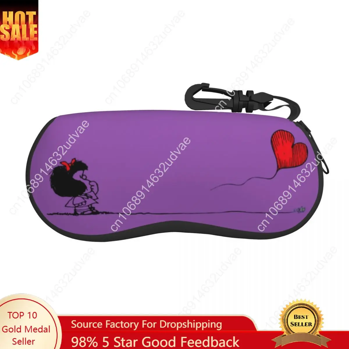 

Mafalda Balloon Heart Sunglasses Soft Case Neoprene Zipper Cartoon Quino Comics Shell Eyeglass Case Protective Box For Glasses