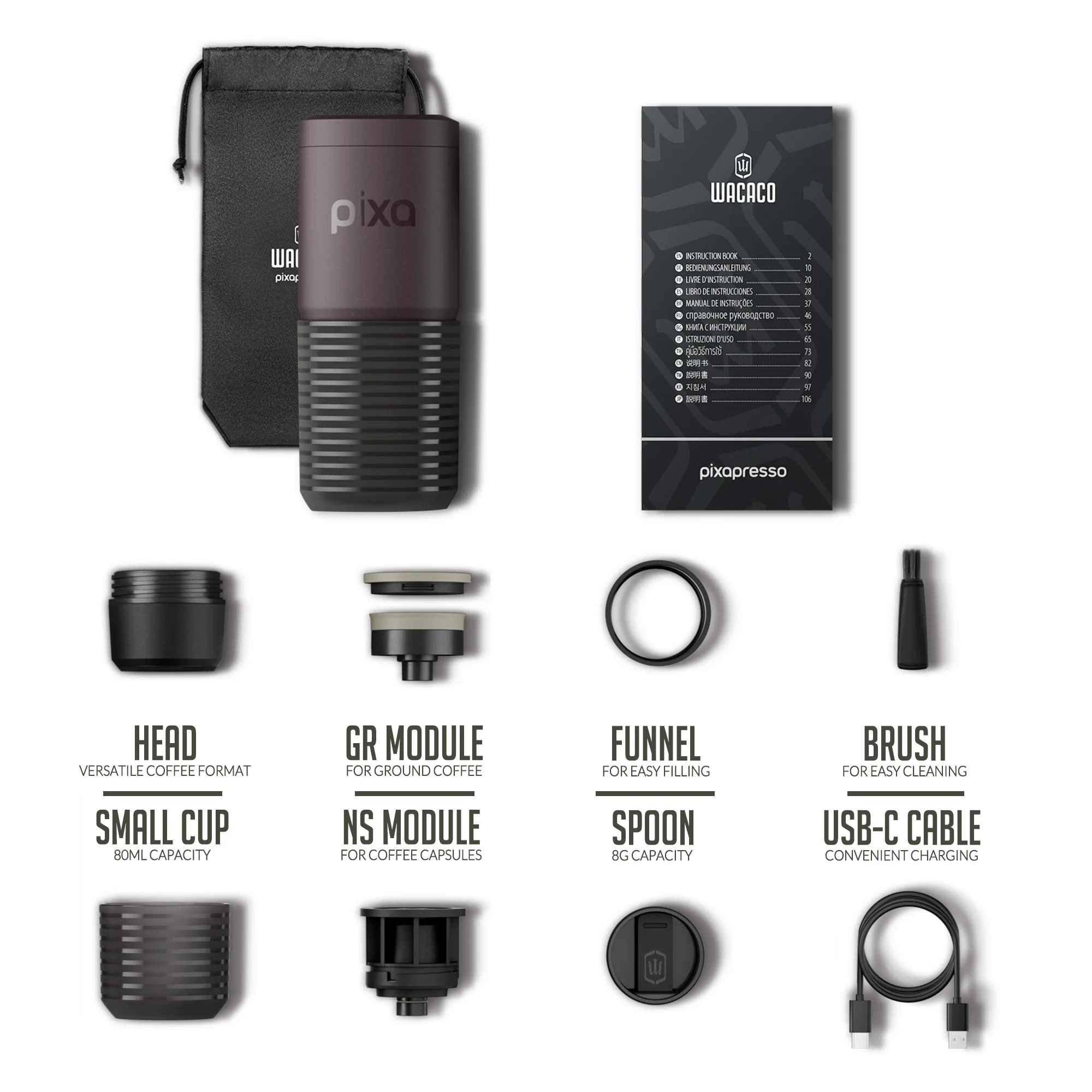 WACACO PIXAPRESSO、コーヒーマシン電気&ポータブル、挽いたコーヒー