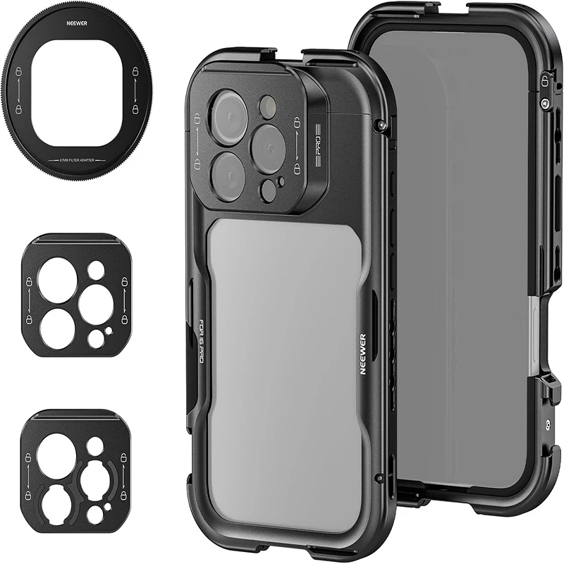 

NEEWER 16 Pro Cage, Quick Release Video Rig Phone Stabilizer Compatible with iPhone 16 Pro with 67mm Filter Adapter,