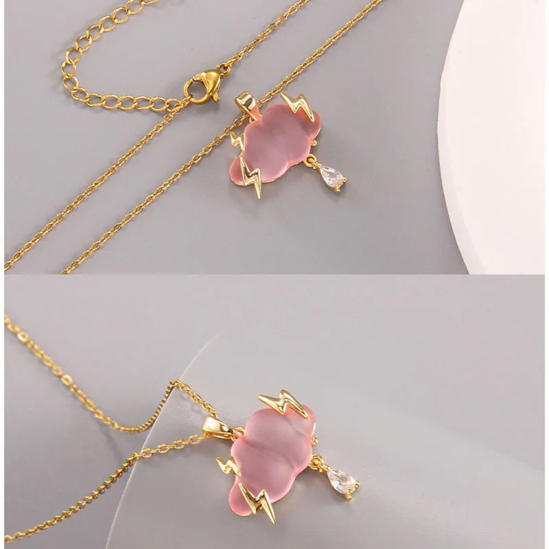 Cute Cloud Lightning Zircon Pendant Necklace Stainless Steel New Design Choker Jewelry Birthday Gifts For Women Girls