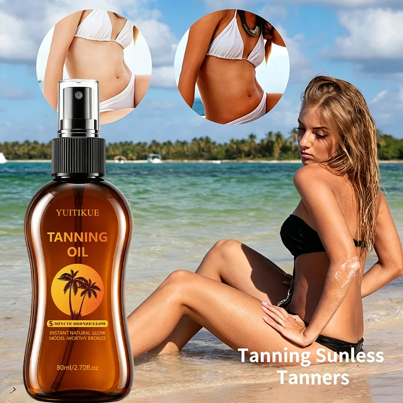 YUITIKUE 80ml Self Tanning Spray Sunless Formula With Carrot & Coconut Oil Hydrate Skin Long Lasting Bronze Complexion