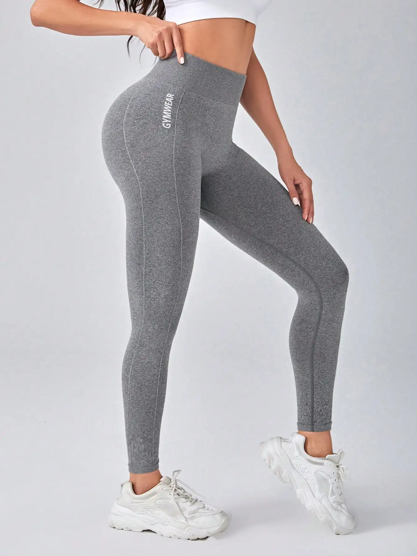 Letter Pattern Seamless Fitness Yoga Pants, High Stretch Breathable Sports Running Training Leggings, Women's Activewear