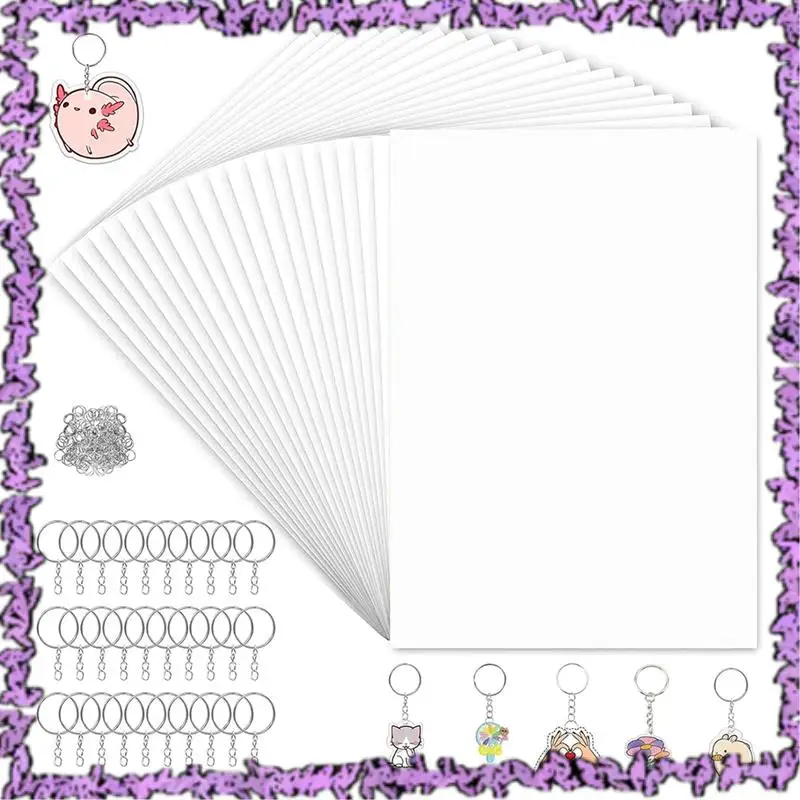 SCLL-160Pcs Shrink Plastic Sheets Kit,7.9 X 5.7 Inch Shrink Paper Sheets And Keychains Making Accessories For Kids DIY Craft