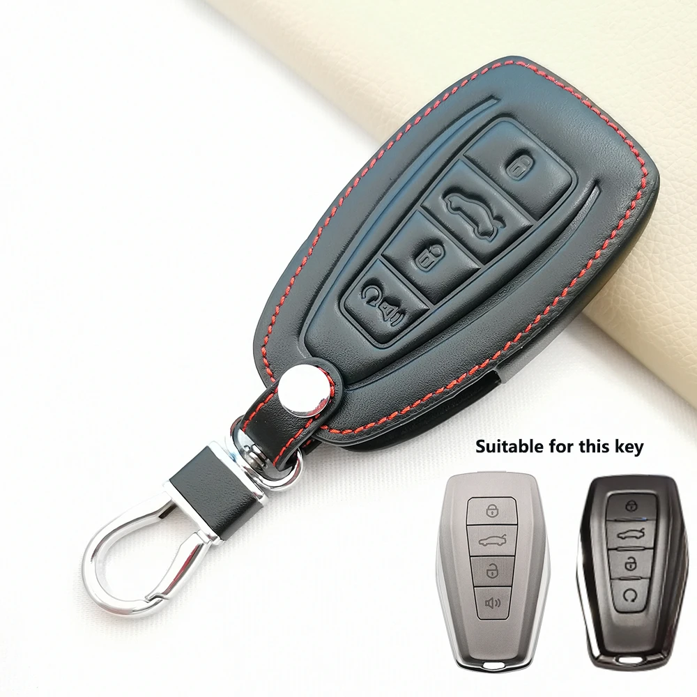 Leather Car Key Cover Case For Geely Coolray X6 Geometry C Emgrand Global Kulrey Hawk GX7 Okavango Smart Remote Car Accessories