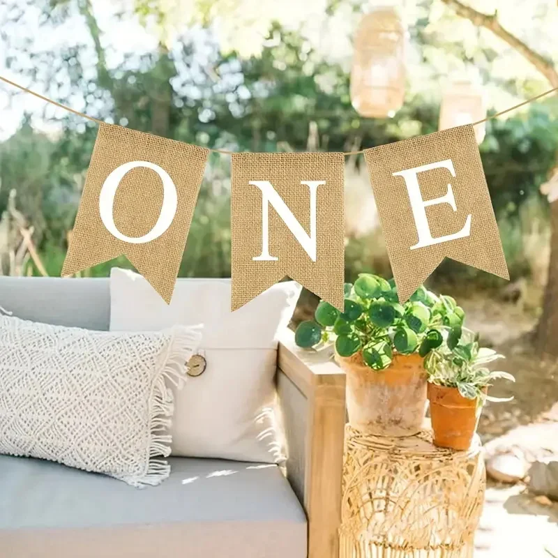 Banner zum 1. Geburtstag für Baby Jungen und Mädchen - Jute-Hochstuhl-Dekoration mit der Aufschrift ONE - Erstgeburtstags-Party-Zubehör, Foto-Requisiten & Gastgeschenke