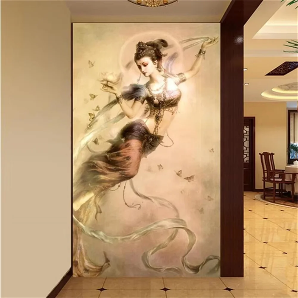 Custom wallpaper 3d mural living room entrance background Feitian photos fairy ceiling bedroom oil painting beauty kitten mural