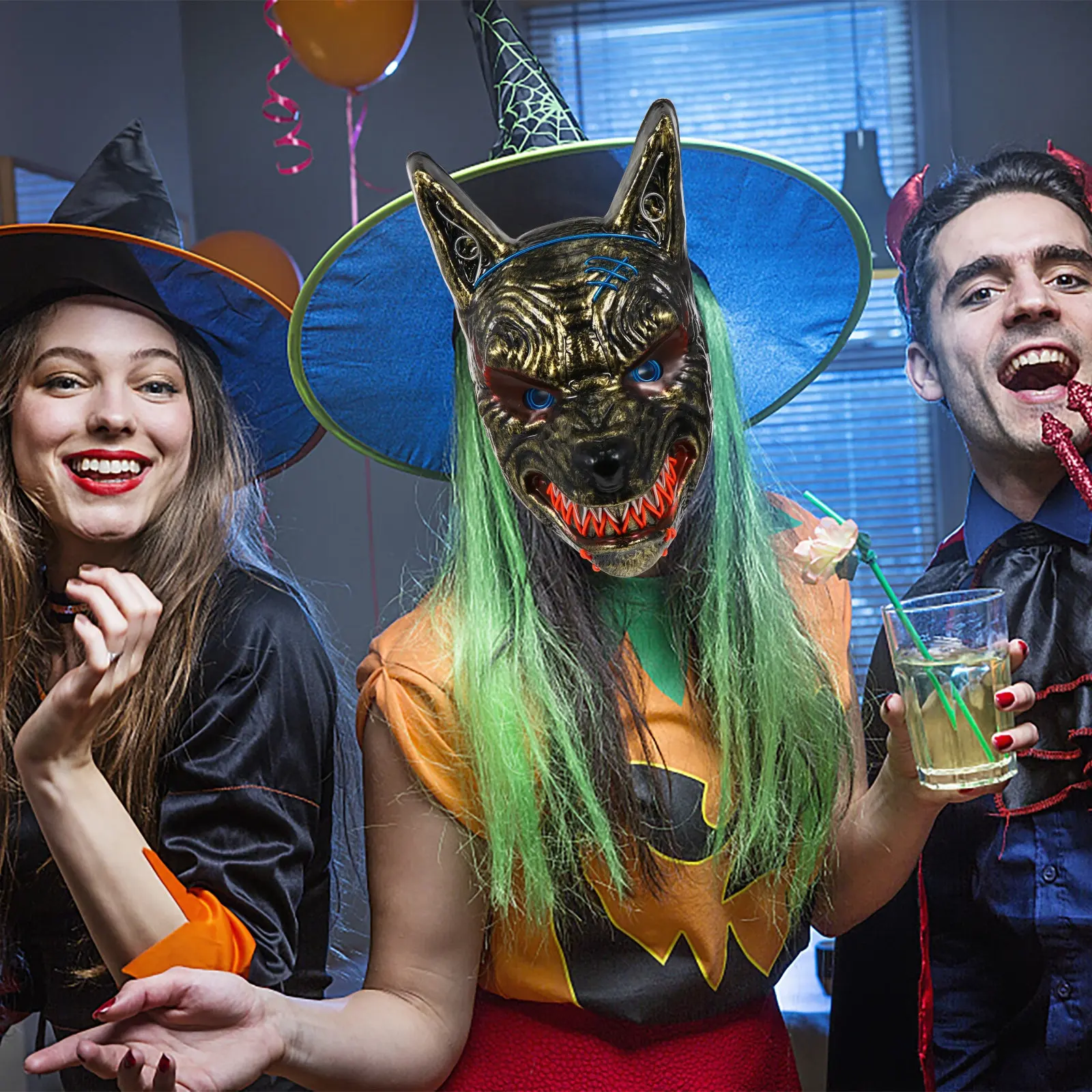 

1 шт. светящаяся в темноте маска на Хэллоуин с LED-подсветкой, страшная маска ужасов для декора дома с привидениями, костюм для косплея, карнавала