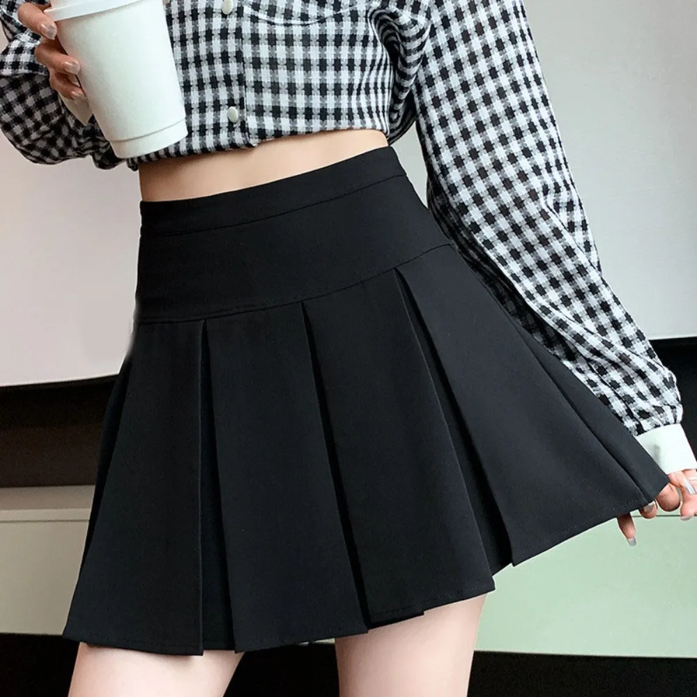 

High Waist Pleated Mini Skirts Y2k Simple Short Dress A-line JK Short Skirt Solid Color Skirts with Safety Pants Streetwear