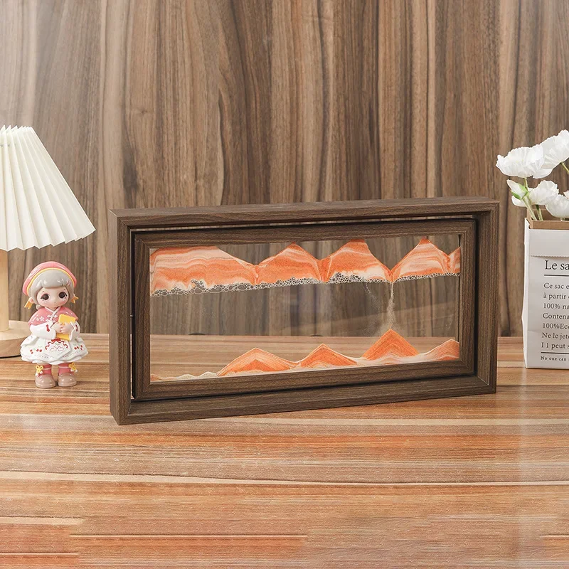 Wooden Frame 3D Sandscape Moving Sand Art Picture Quicksand Liquid Hourglass Glass Flowing Sand Painting Office Home Decor Gifts
