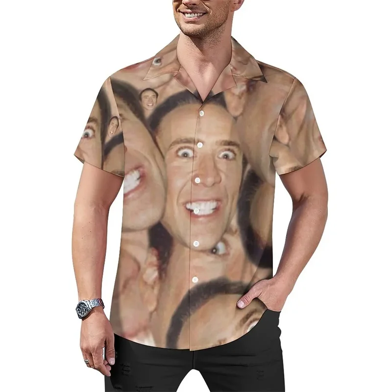 

Nicolas Cage Print Hawaiian Shirts For Men Women Summer Casual Short Sleeve Button Beach Shirt Streetwear Men's Aloha Shirt