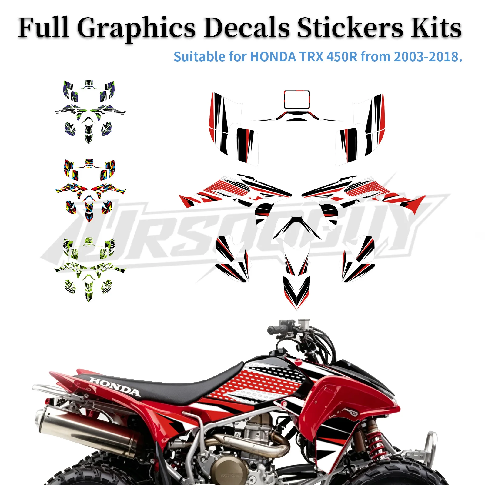 Fit For HONDA TRX450R TRX 450R Fourtrax ATV TRX 450 R 2003 2004 2005 2006 2007 2008 2009 2010 2011 2012 2013 2014 2015 2016 2017 2018 Fairing Graphics Background Decals Sticker Kit