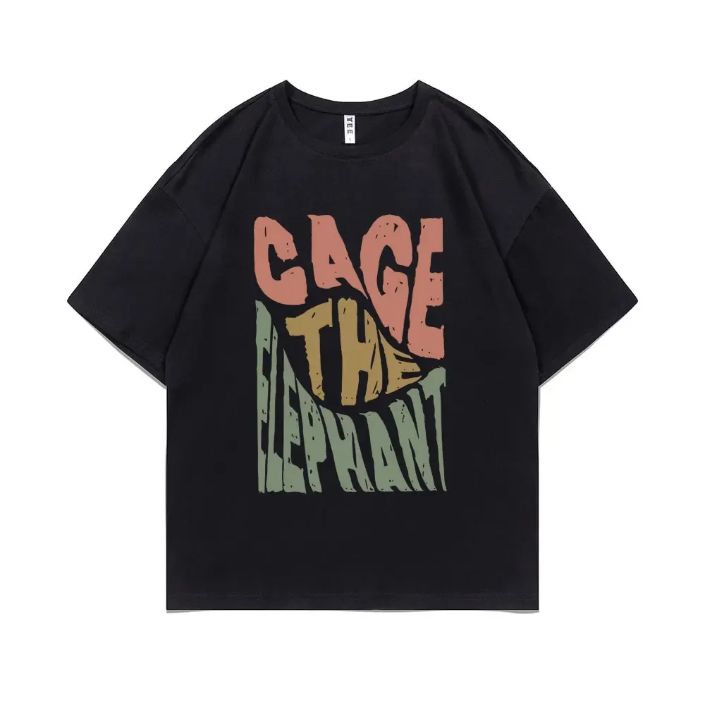 Limited Cage The Elephant Pritn Tshirt Short Sleeve Men Women Fashion Casual Oversized T-shirts Tops Men's Hip Hop Streetwear