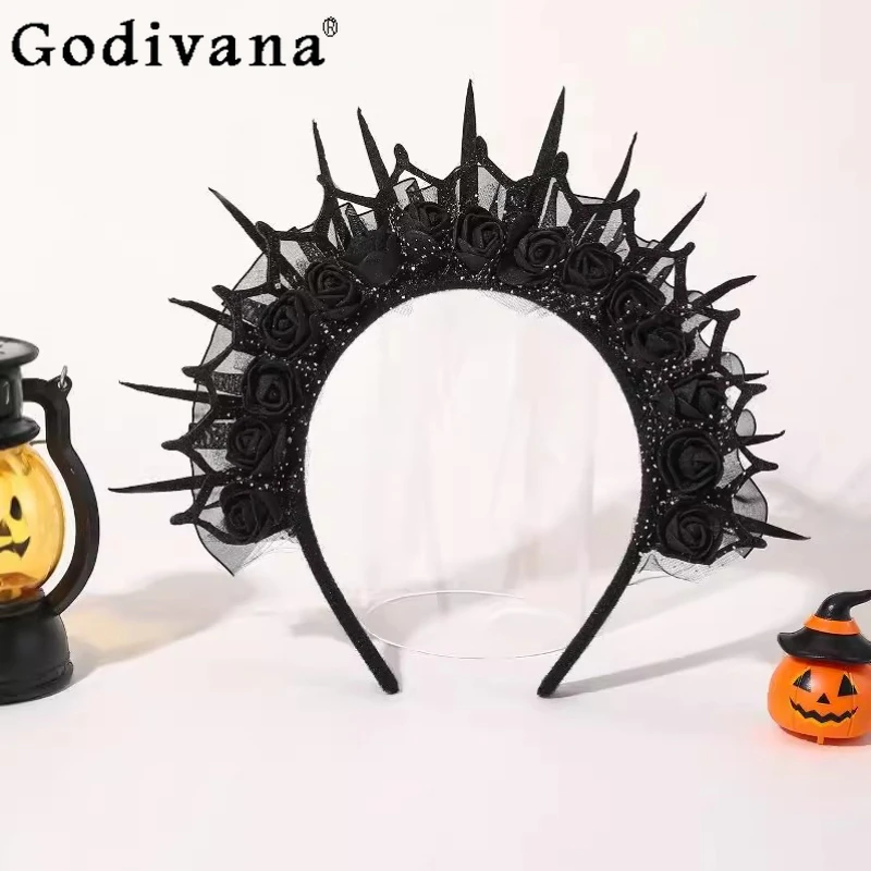

Japanese Gothic Punk Subculture Versatile Personality Dark Crown Temperament Girls Flowers Witch Headdress Halloween Headband