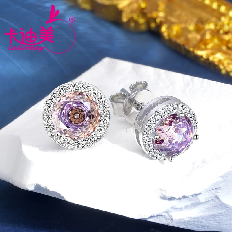 CADERMAY Double Color Eye Stone 925 Sterling Silver Stud Charms Earrings For Women Girls Custom Fashion  Jewelry