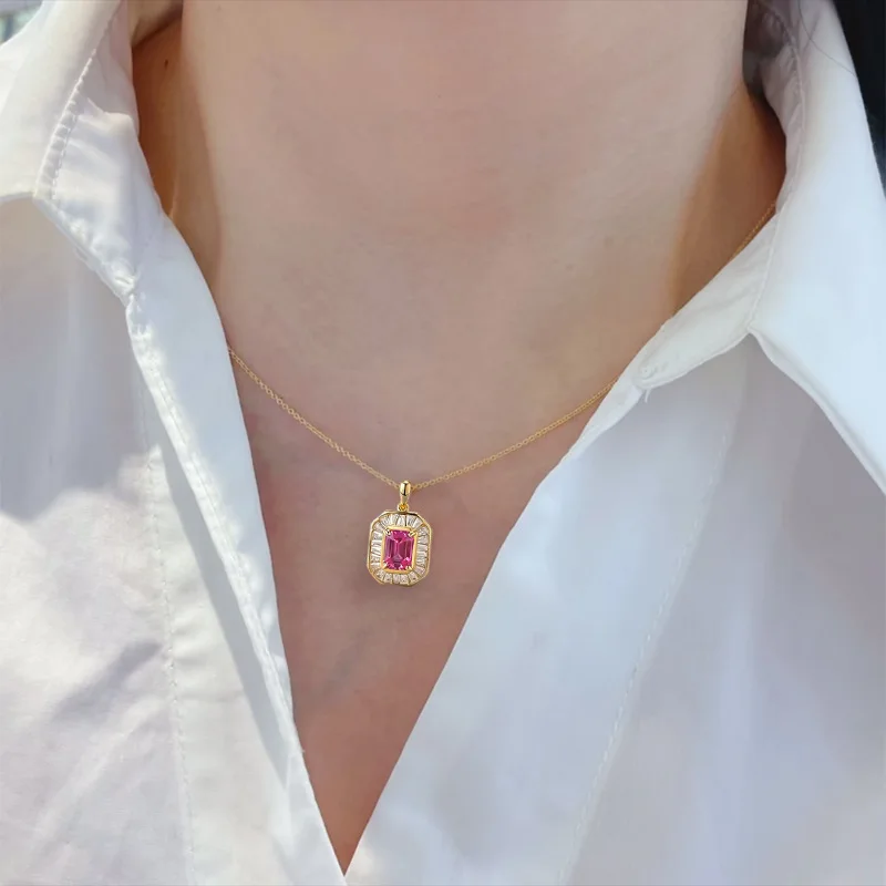 Cultivate new 100% S925 silver powder blue gemstone 5 * 7mm necklace with ladder square edging and retro banquet wedding jewelry