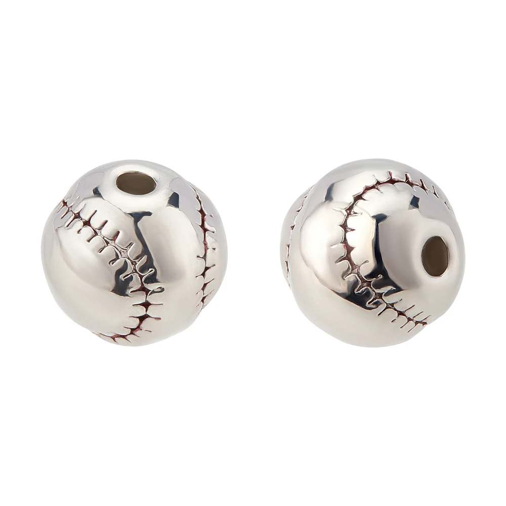 8Pcs Brass Enamel Beads Sports Beads Long-Lasting Plated Baseball Real Platinum Plated 9.3x9mm Hole: 2.1mm