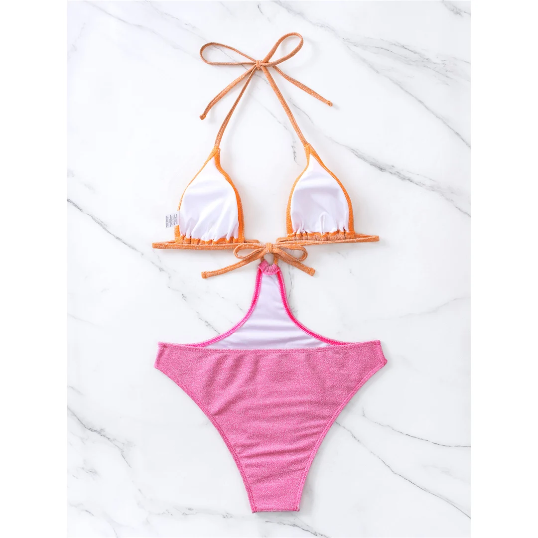 S - XL Glänzender, glitzernder, funkelnder, gespleißter Neckholder-Badeanzug für Damen, einteiliger Badeanzug, Damen-Badebekleidung, Badeanzug, Schwimmanzug V4660SW – Detail 13
