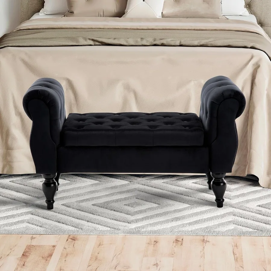 

Скамья для хранения с бархатной обивкой и подлокотниками и деревянными ножками 39,76 Современные тафтинговые скамейки на пуговицах для спальни Скамья на конце кровати Livi