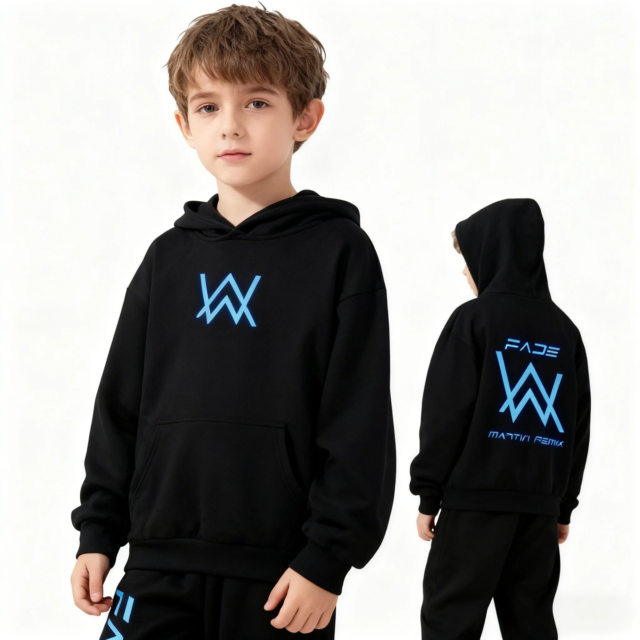 

Kids Dual-Cap Thin Hoodie Set with Glow-In-The-Dark Feature Comfortable Elastic Windproof Warm Anti-Static Breathable Machine Wa