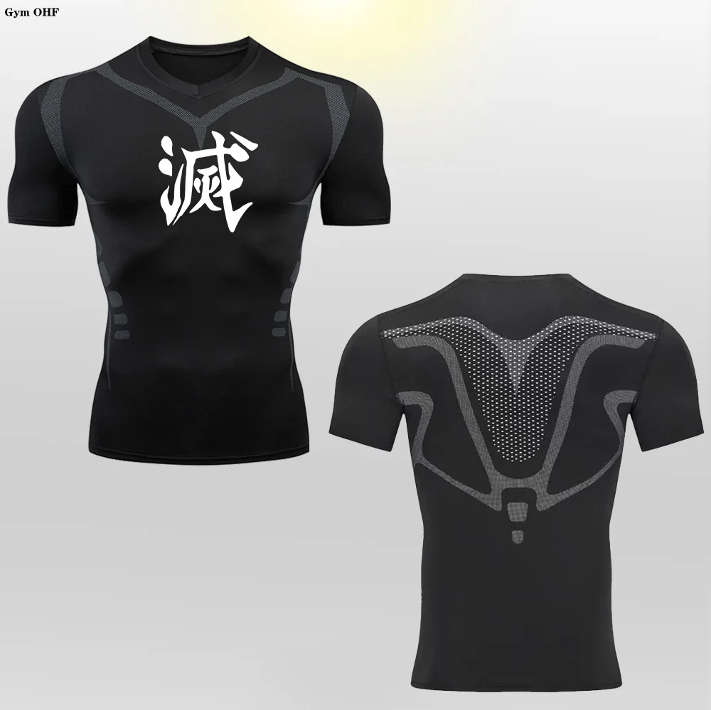 Demon Slayer Anime Sports Suit Kamado Tanjiro Patterns Breathable Quick Drying Fitness Suit Running Training Fitness Shorts