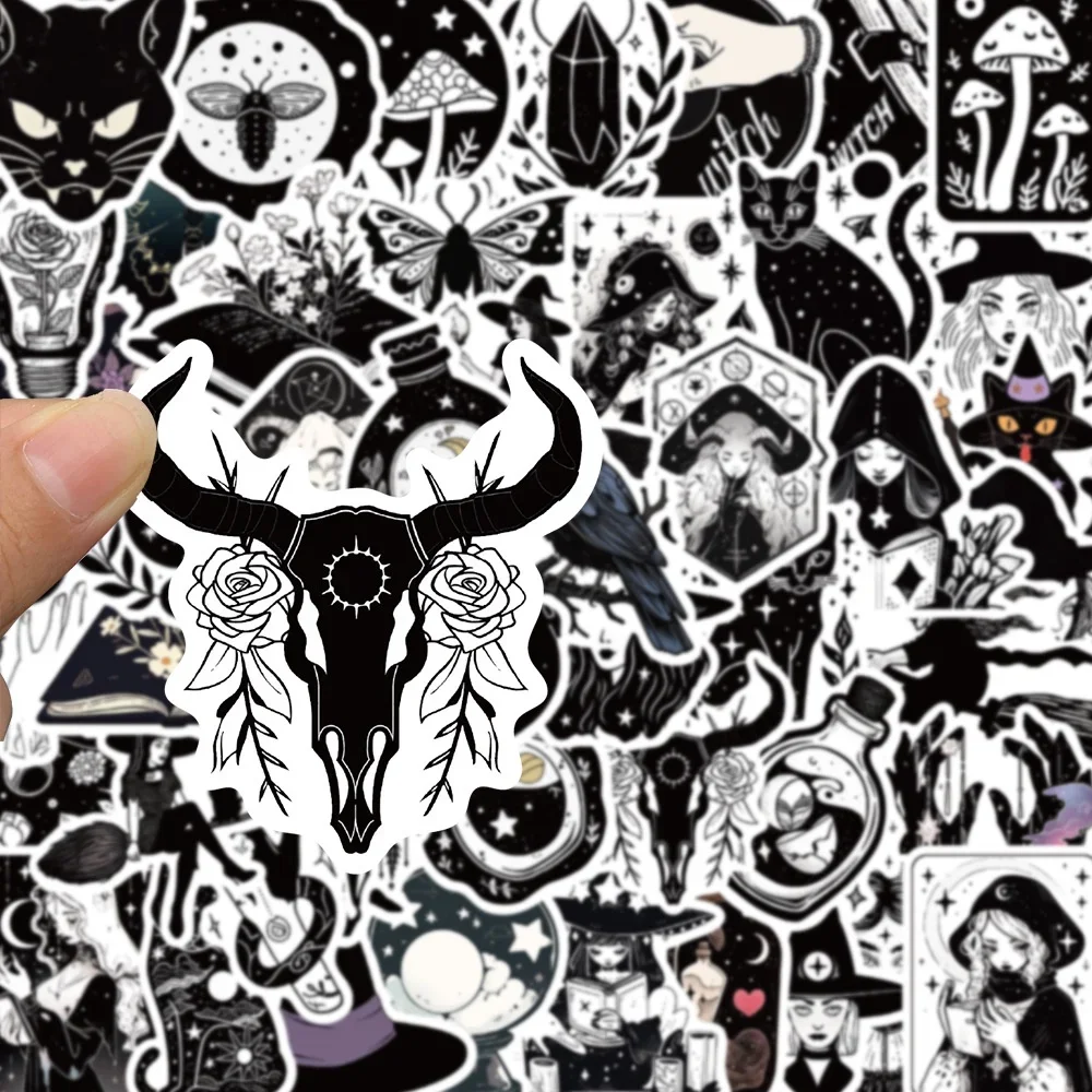 50 قطعة الكرتون أبيض وأسود القوطية الساحرة مقاوم للماء ملصقات الكتابة على الجدران لخوذة دراجة مقلمة الشارات متجر AnimeWorlds #6