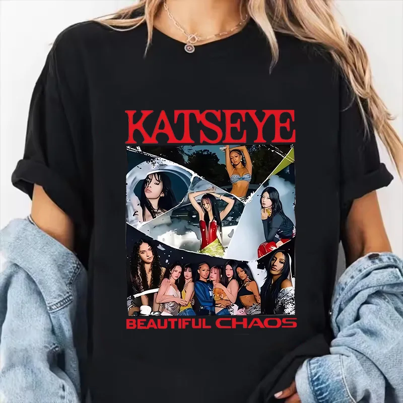 Felpe stampate con motivo Katseye taglie forti T-shirt sportiva casual a maniche corte da donna autunno inverno alla moda di alta qualità